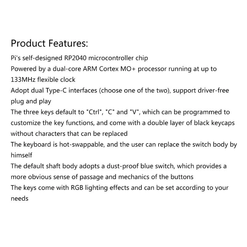 3Keys Programmable Mini Keypad Mechanical Keyboard Copy Pastes Ctrl C/V Programmer Shortcut With Green DriveFree