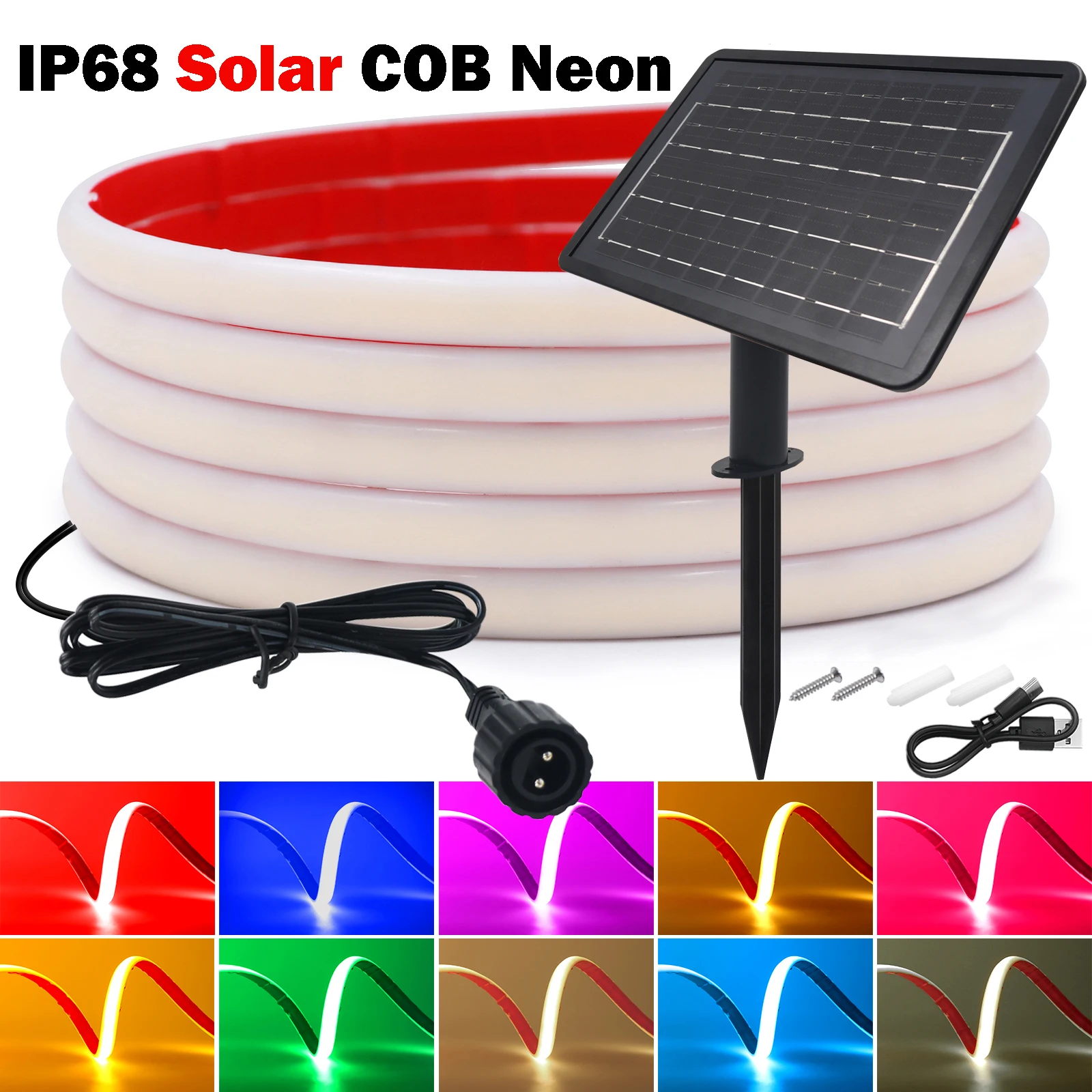 Solar COB Neon Light Strips Waterproof IP68 24V 320LEDs/M Flexible Lights Warm White Red Blue Green Pink Yellow for Garden Decor
Solar COB Neon Light Strips Waterproof IP68 24V 320LEDs/M Flexible Lights Warm White Red Blue Green Pink Yellow for Garden Decor