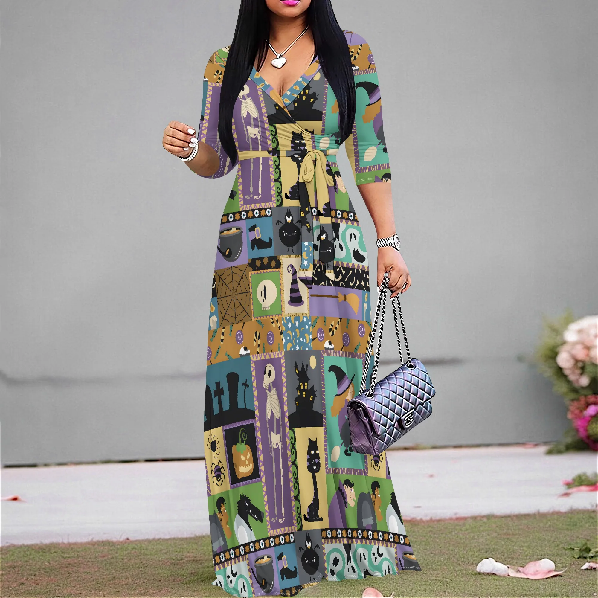 Women's 3/4 Sleeve V Neck Women With Pocket and Bel Long Dress Fashion Printed Split Hem Club Party Casual Vacation Maxi Dress
Women's 3/4 Sleeve V Neck Women With Pocket and Bel Long Dress Fashion Printed Split Hem Club Party Casual Vacation Maxi Dress