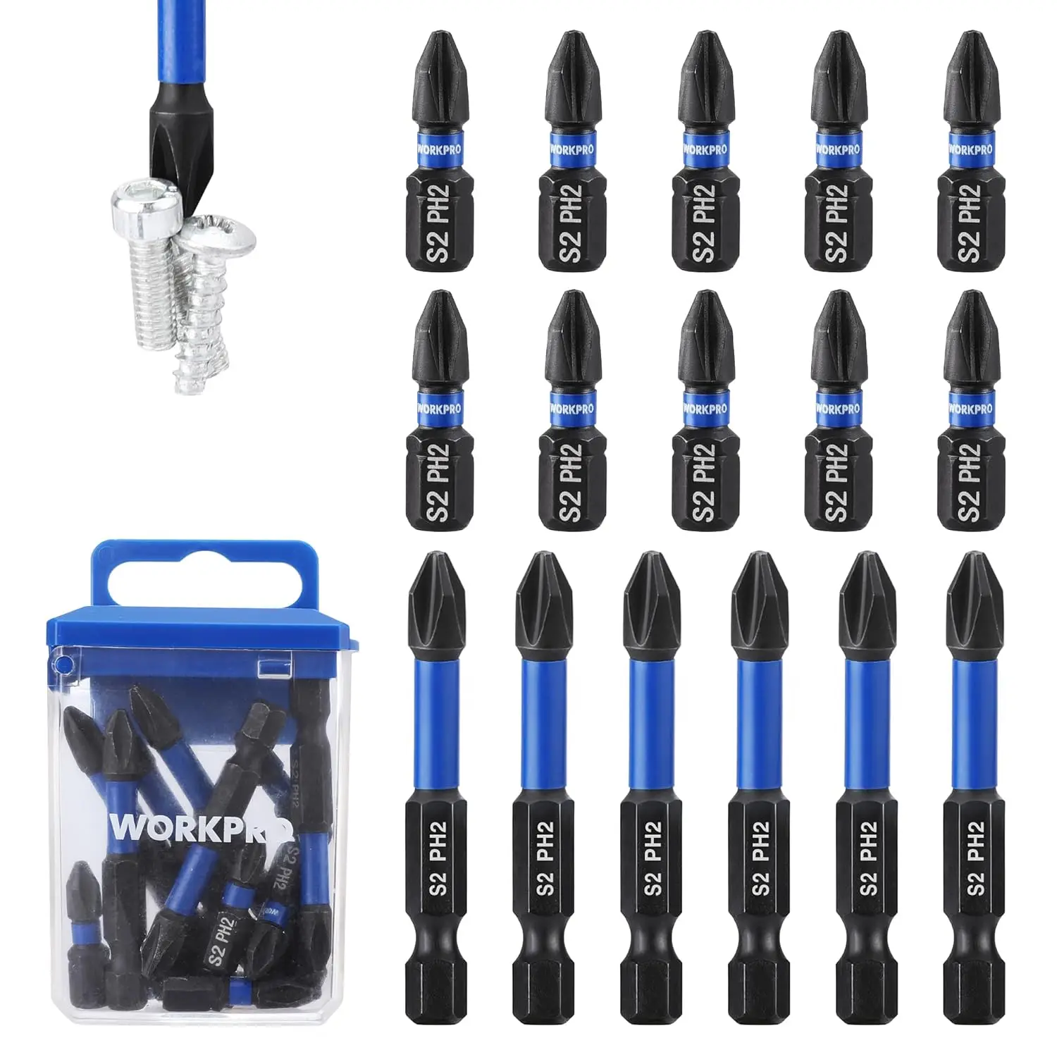 16-Piece PH2 Impact Screwdriver Bit Set, S2 Steel, Magnetic Tips, 1/4" Hex, 1" & 2" Long, Storage Box
16-Piece PH2 Impact Screwdriver Bit Set, S2 Steel, Magnetic Tips, 1/4" Hex, 1" & 2" Long, Storage Box