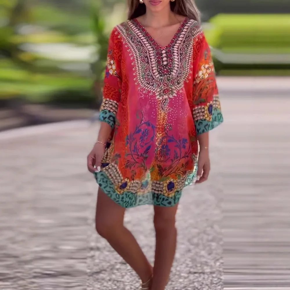 Fashion V-neck Ethnic Style Printed Loose Blouse Top Women's 2025 Spring New European and American Cross-border
Fashion V-neck Ethnic Style Printed Loose Blouse Top Women's 2025 Spring New European and American Cross-border