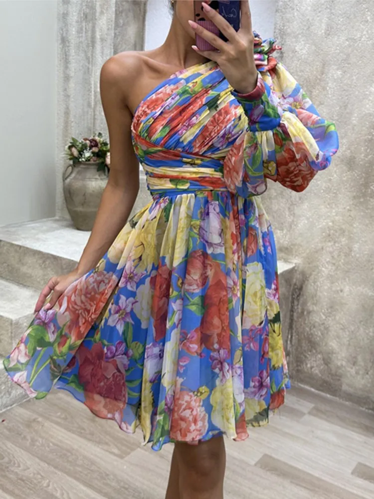 2025 Women's Summer Mini Dress Fashion Elegant Casual Skew Collar Printed Vestidos Party Zipper Colorful Printed Short Dresses
2025 Women's Summer Mini Dress Fashion Elegant Casual Skew Collar Printed Vestidos Party Zipper Colorful Printed Short Dresses