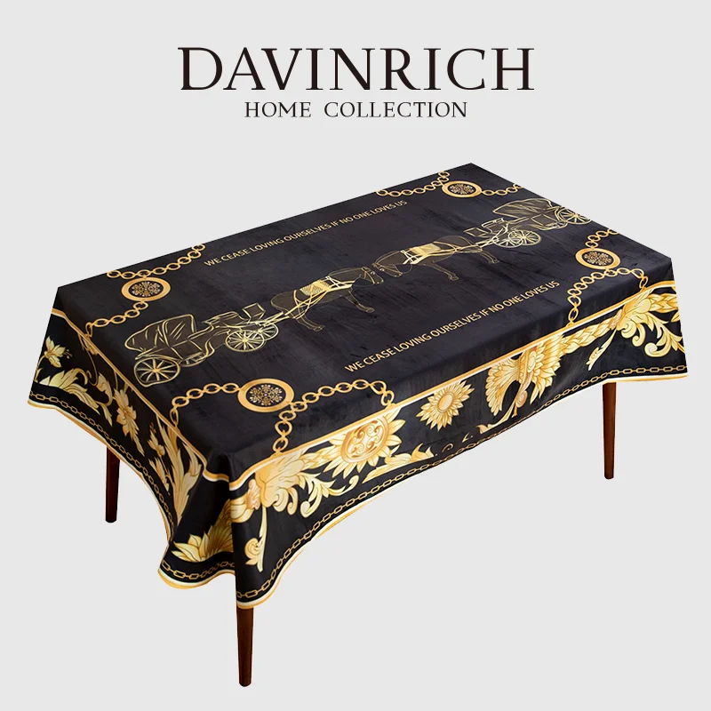 DAVINRICH Baroque Style Tablecloth Black Gold Velvet Floral Horse Printed Washable Table Cloth Vintage Oblong Dinner Table Cover
DAVINRICH Baroque Style Tablecloth Black Gold Velvet Floral Horse Printed Washable Table Cloth Vintage Oblong Dinner Table Cover