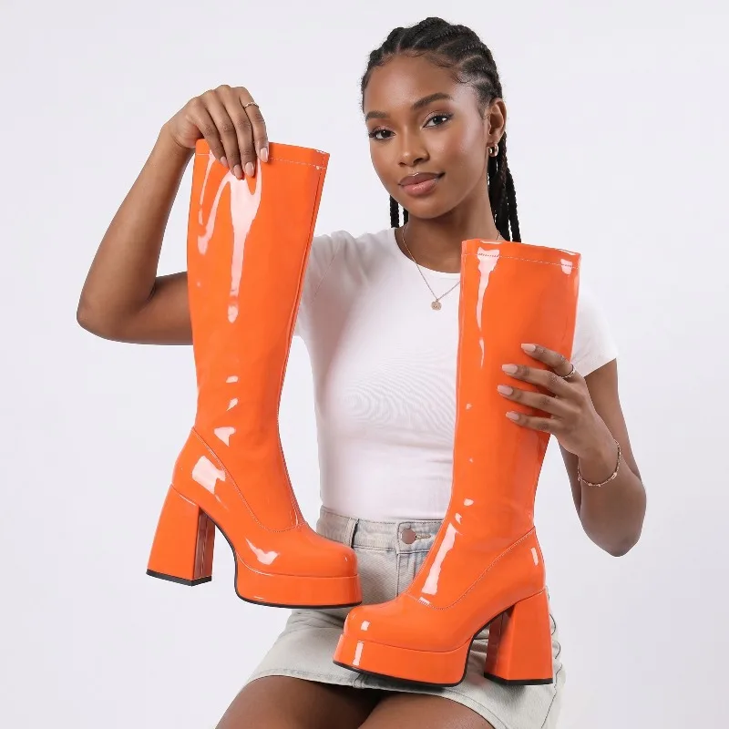Plus Size Women Knee High Platform Boots Orange Red White Patent Leather High Chunky Heel Lady Round Toe Zipper Long Boots
Plus Size Women Knee High Platform Boots Orange Red White Patent Leather High Chunky Heel Lady Round Toe Zipper Long Boots