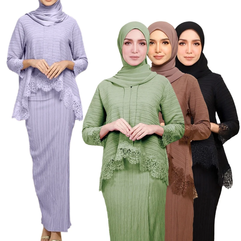 2 Piece Suit Muslim Women Matching Sets Nine Point Sleeves Solid Color Lace Tops+ Long Skirt Elegant Fashion Sweet Casual Kaftan
2 Piece Suit Muslim Women Matching Sets Nine Point Sleeves Solid Color Lace Tops+ Long Skirt Elegant Fashion Sweet Casual Kaftan
