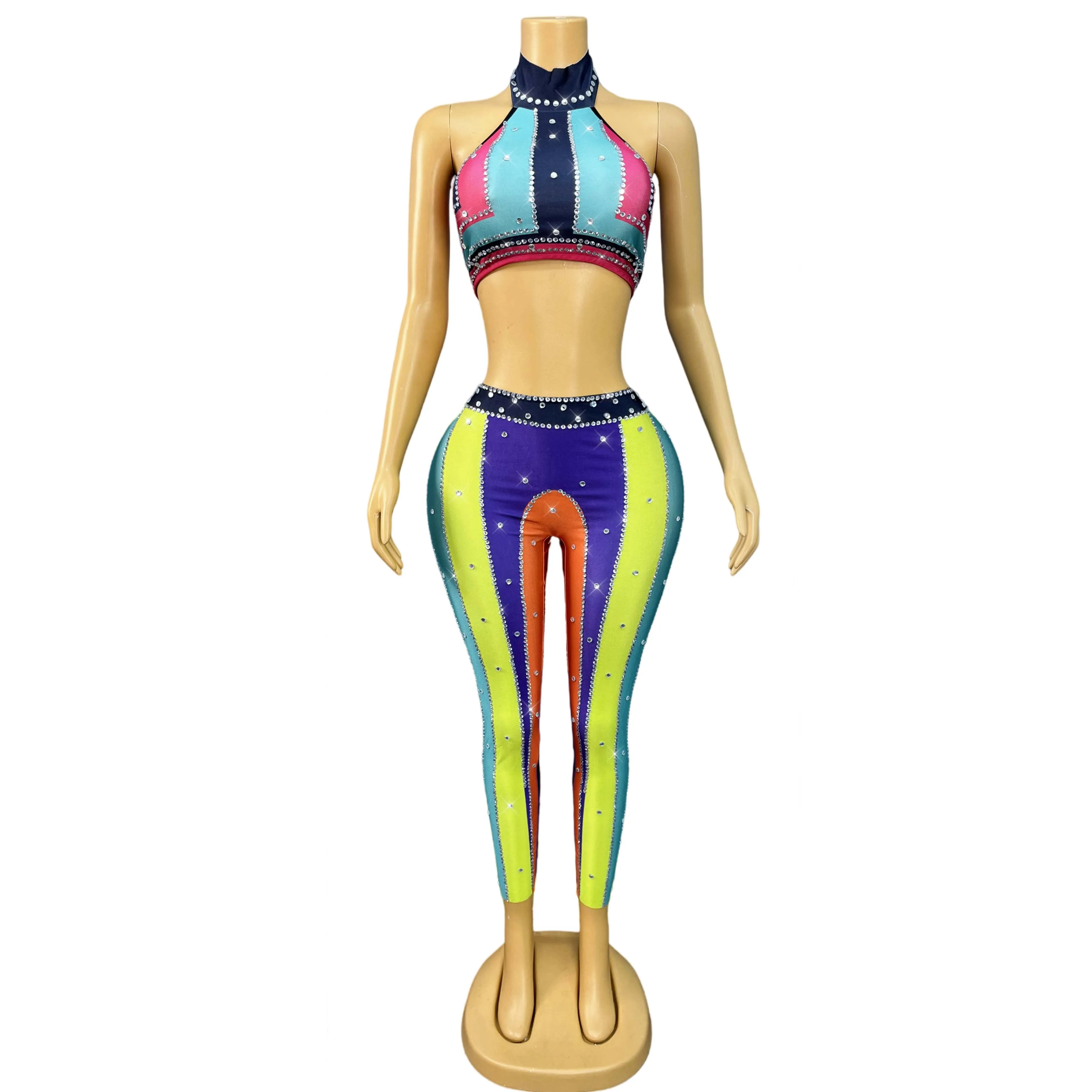 Fashion Rainbow Stones Outfit Sleeveless Backless Top Stretch 2 Pieces Set Leggings Party Dance Performance Sexy Costume Caihon
Fashion Rainbow Stones Outfit Sleeveless Backless Top Stretch 2 Pieces Set Leggings Party Dance Performance Sexy Costume Caihon