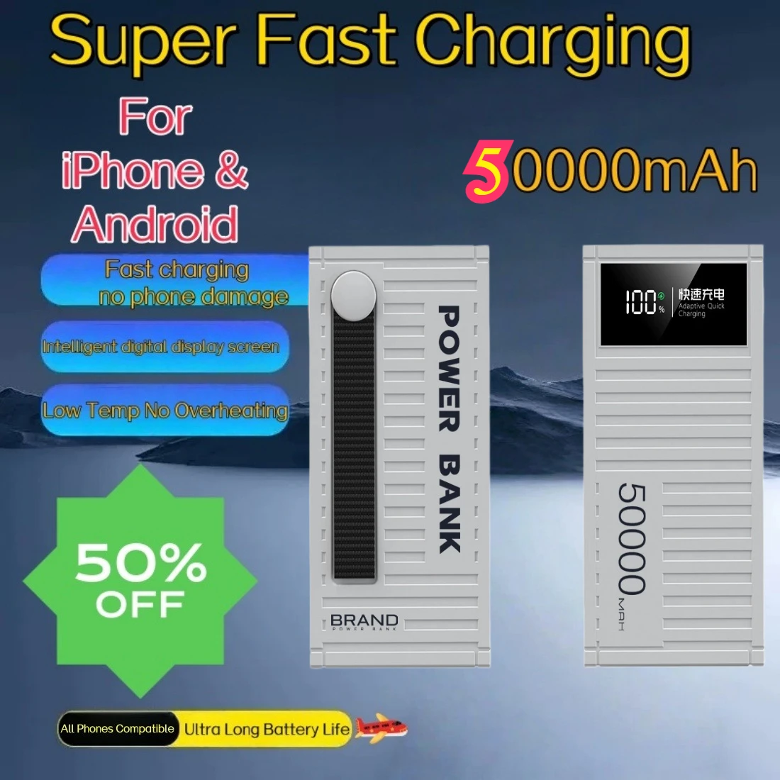 50000mAh Large Capacity Portable Charging Power Bank With 6 Interfaces Supporting 120W Fast Charging Suitable For IPhone Samsung
50000mAh Large Capacity Portable Charging Power Bank With 6 Interfaces Supporting 120W Fast Charging Suitable For IPhone Samsung