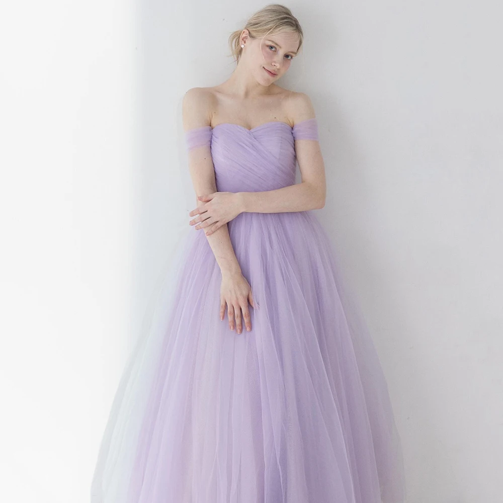 Customized Simple Lavender Tulle A-line Evening Dress Off the Shoulder Sleeveless Party Gown Backless Ankle Length Prom Dress
Customized Simple Lavender Tulle A-line Evening Dress Off the Shoulder Sleeveless Party Gown Backless Ankle Length Prom Dress