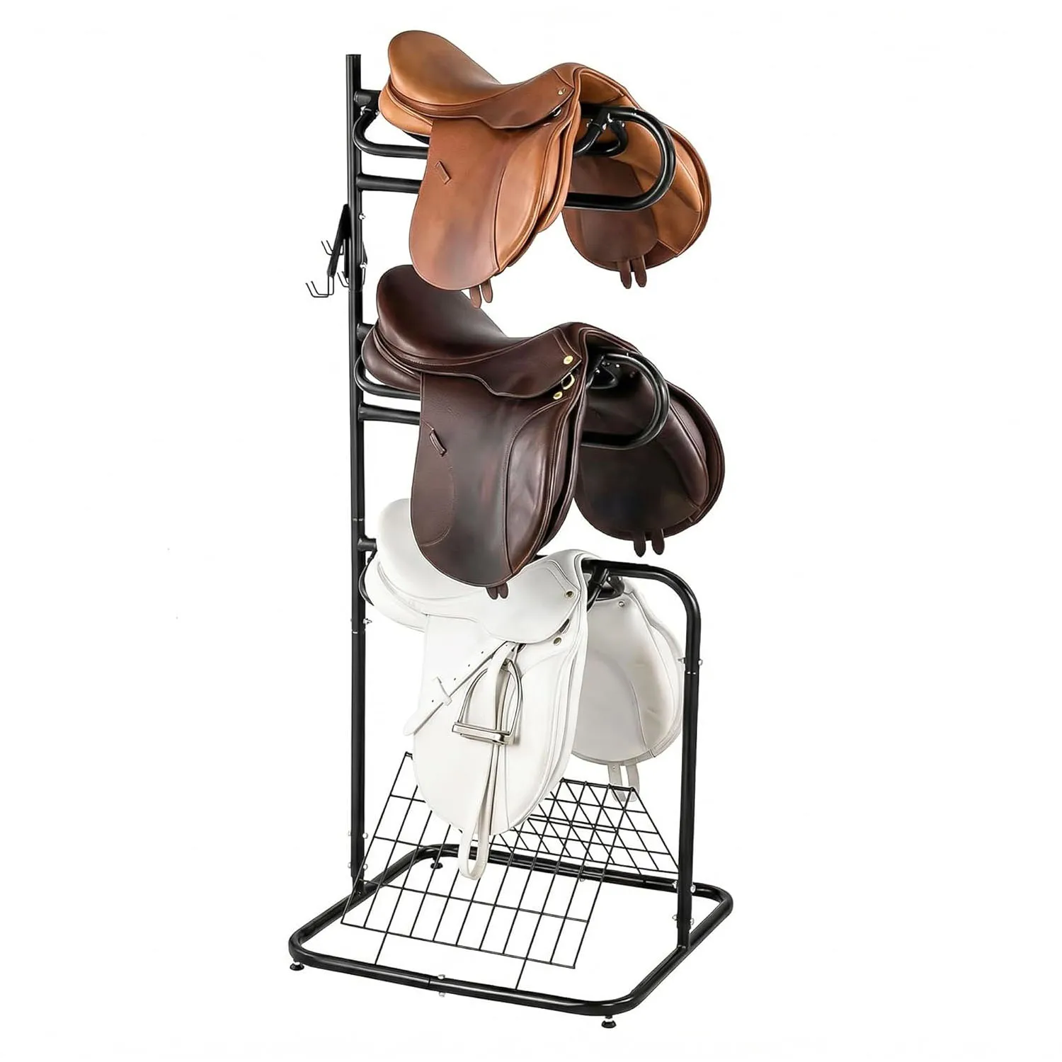 Heavy Duty 3 Tier Freestanding Saddle Rack Stand, 76cm x 76cm x 173cm Rotatable & Removable Arms, Horse Tack Organizer for English & Western Saddles, Blankets & Gear, Black Stable Storage
Heavy Duty 3 Tier Freestanding Saddle Rack Stand, 76cm x 76cm x 173cm Rotatable & Removable Arms, Horse Tack Organizer for English & Western Saddles, Blankets & Gear, Black Stable Storage