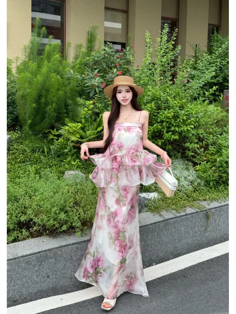 Beachwear Sleeveless Floral Lace Trim Slim Fit Halter Top Women's Summer New Wrap around Fish Tail Long Skirt Two Piece Set
Beachwear Sleeveless Floral Lace Trim Slim Fit Halter Top Women's Summer New Wrap around Fish Tail Long Skirt Two Piece Set