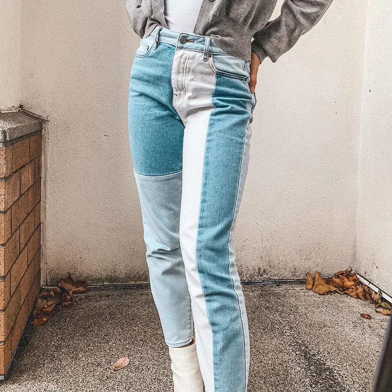 Spring Women High Waist Trousers Vintage Fashion White Blue Patchwork Jeans Lady Casual Loose Straight Jeans
Spring Women High Waist Trousers Vintage Fashion White Blue Patchwork Jeans Lady Casual Loose Straight Jeans