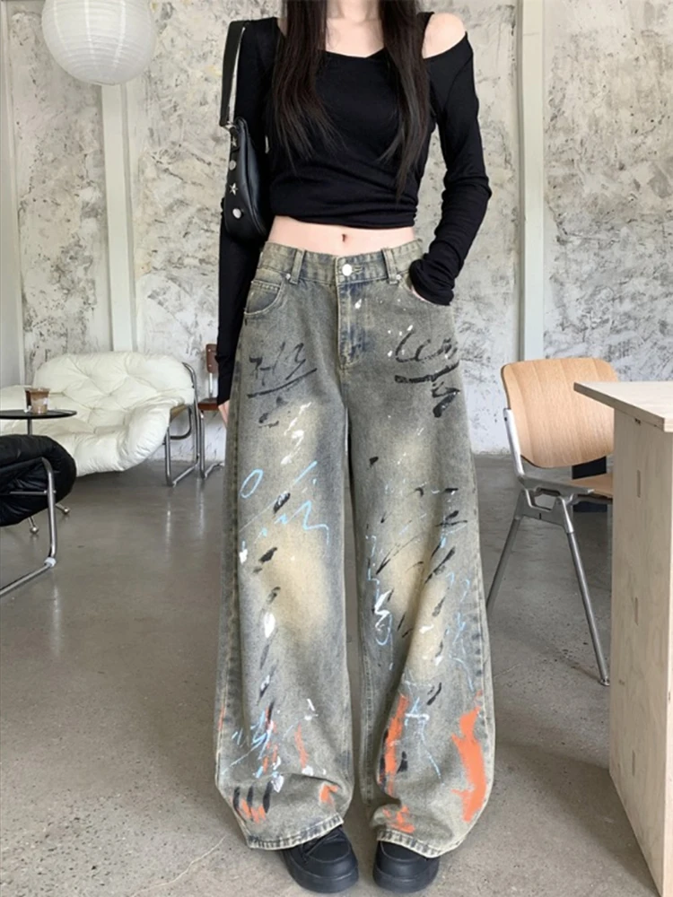Women's Graffiti Printed Street Style Wide-leg Jeans Cool Girl Streetwear Trouser Female Casual High Waist Baggy Denim Pants
Women's Graffiti Printed Street Style Wide-leg Jeans Cool Girl Streetwear Trouser Female Casual High Waist Baggy Denim Pants