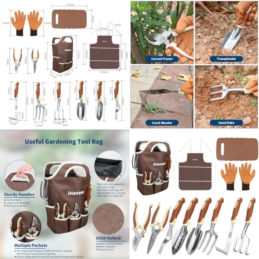 Gardening Tools Set 12-Piece, Garden Hand Tool Kit with Non-Slip Ergonomic Handle, Storage Tote Bag, Garden Apron, Gloves and K
Gardening Tools Set 12-Piece, Garden Hand Tool Kit with Non-Slip Ergonomic Handle, Storage Tote Bag, Garden Apron, Gloves and K