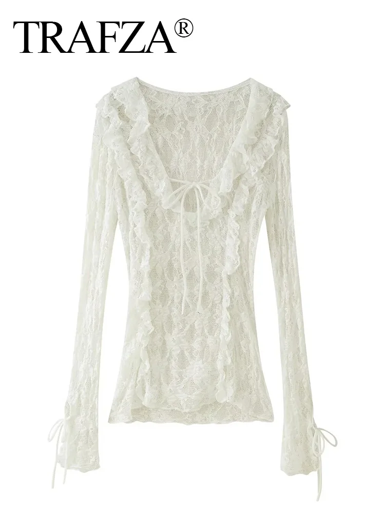 TRAFZA Women Spring Elegant V-Neck Long Sleeves Lace Laminated Decoration Blouse Women 2025 Solid Hole Loose Lace-up Shirt
TRAFZA Women Spring Elegant V-Neck Long Sleeves Lace Laminated Decoration Blouse Women 2025 Solid Hole Loose Lace-up Shirt