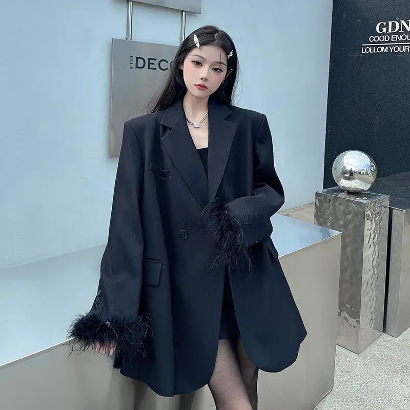 Luxury Design Black Blazer Women Spring Autumn Jacket Feather Long Sleeve Loose Streetwear High-end Office Coat Women Clothing
Luxury Design Black Blazer Women Spring Autumn Jacket Feather Long Sleeve Loose Streetwear High-end Office Coat Women Clothing