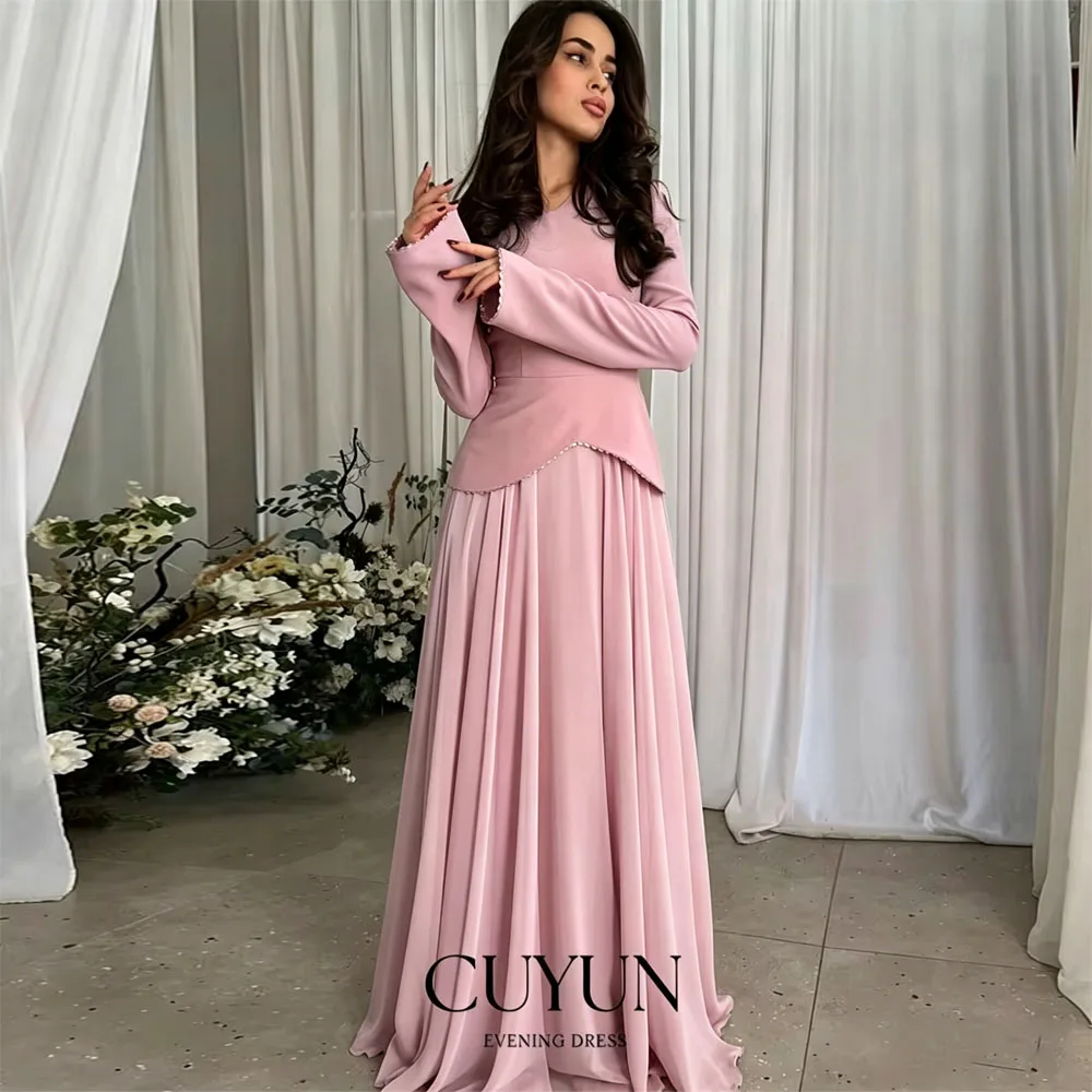 CUYUN Pink Women Evening Dresses 2026 Modest Long Sleeves Formal Event Dresses Customized A Line Saudi Long Prom Party Gown
CUYUN Pink Women Evening Dresses 2026 Modest Long Sleeves Formal Event Dresses Customized A Line Saudi Long Prom Party Gown
