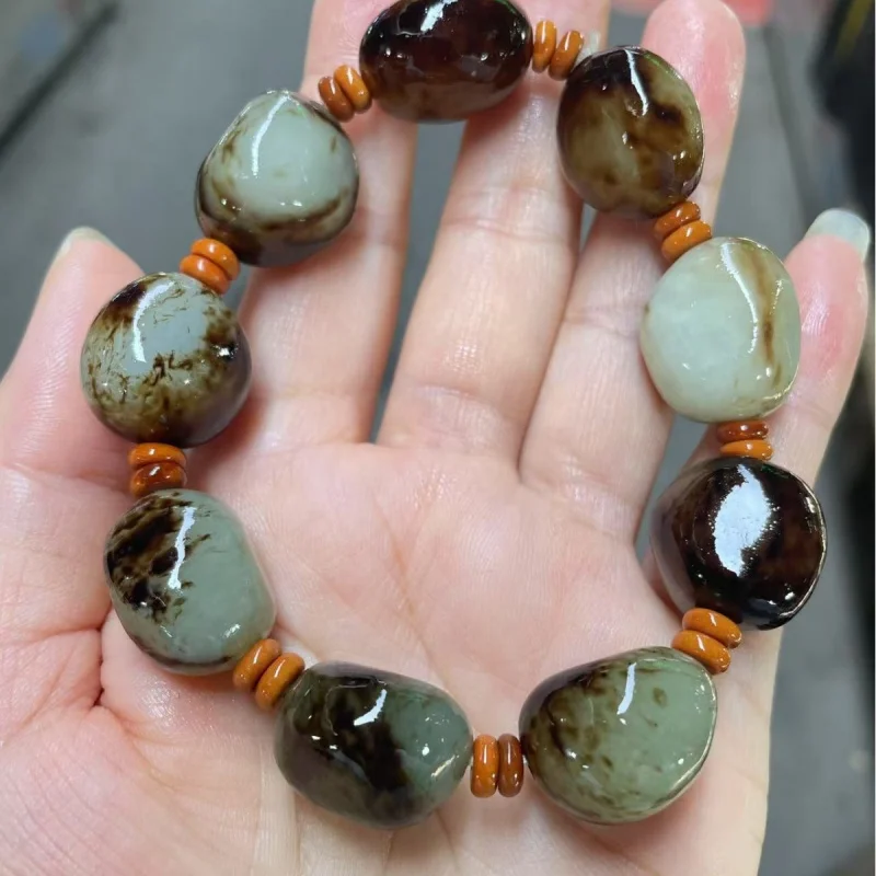 Hotan Green-White Jade Loose Beads Skin Bracelet with Olive Stone Spacers Men and Women
Hotan Green-White Jade Loose Beads Skin Bracelet with Olive Stone Spacers Men and Women
