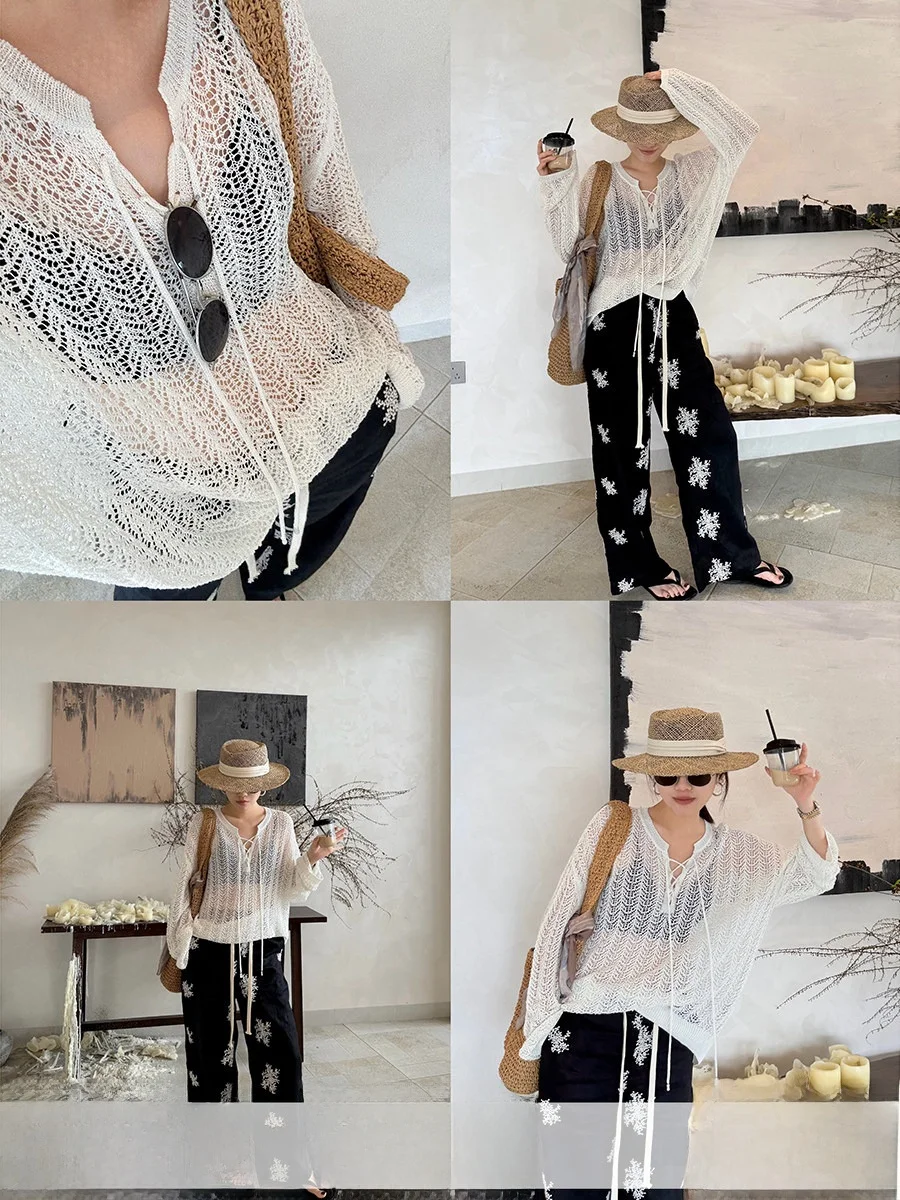 Легкая вязаная солнцезащитная рубашка MUCCHIC с V-образным вырезом, свободного кроя, с ажурным дизайном, для повседневной носки, летний топ
Легкая вязаная солнцезащитная рубашка MUCCHIC с V-образным вырезом, свободного кроя, с ажурным дизайном, для повседневной носки, летний топ