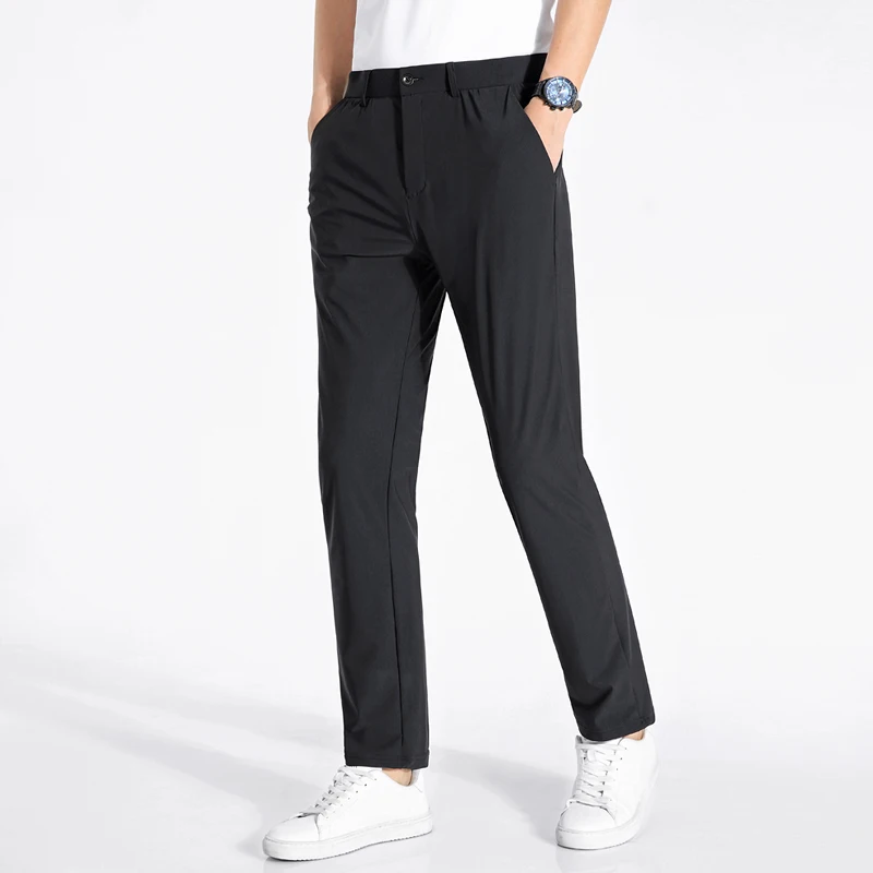 Summer men's ice silk pants, elastic slim fit hiking pants, lightweight straight tube waterproof and stain resistant suit pants
Summer men's ice silk pants, elastic slim fit hiking pants, lightweight straight tube waterproof and stain resistant suit pants