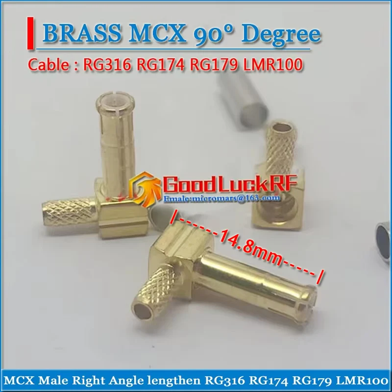 MCX Male Right Angle 90 Degree total length 14.8mm TYPE L Crimp RG316 RG174 RG179 LMR100 Cable PTFE Copper RF Connector Adapter
MCX Male Right Angle 90 Degree total length 14.8mm TYPE L Crimp RG316 RG174 RG179 LMR100 Cable PTFE Copper RF Connector Adapter