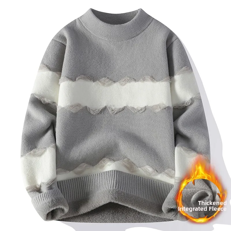 Men's round Ne Knitted Sweater Thiened Fce Lined Winter Faion Korean Sle Comfortable Soft Polyester Long Sve Top
Men's round Ne Knitted Sweater Thiened Fce Lined Winter Faion Korean Sle Comfortable Soft Polyester Long Sve Top