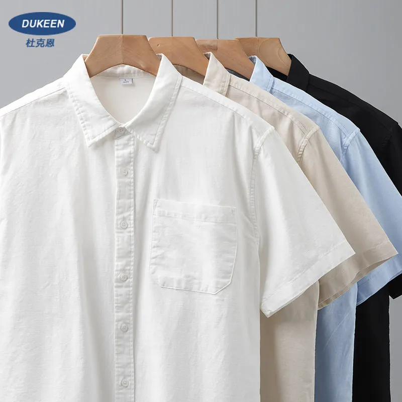 Мужская льняная рубашка DUKEEN с коротким рукавом, летняя, в американском стиле, с карманами, на пуговицах, дышащая, белая, из смесового хлопка и льна
Мужская льняная рубашка DUKEEN с коротким рукавом, летняя, в американском стиле, с карманами, на пуговицах, дышащая, белая, из смесового хлопка и льна