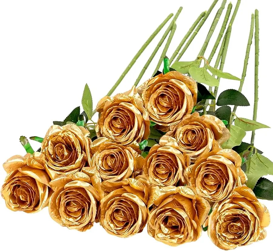 12PCS Artificial Silk Flowers Realistic Roses Bouquet Long Stem for Home Wedding Decoration Party (Gold-1)
12PCS Artificial Silk Flowers Realistic Roses Bouquet Long Stem for Home Wedding Decoration Party (Gold-1)