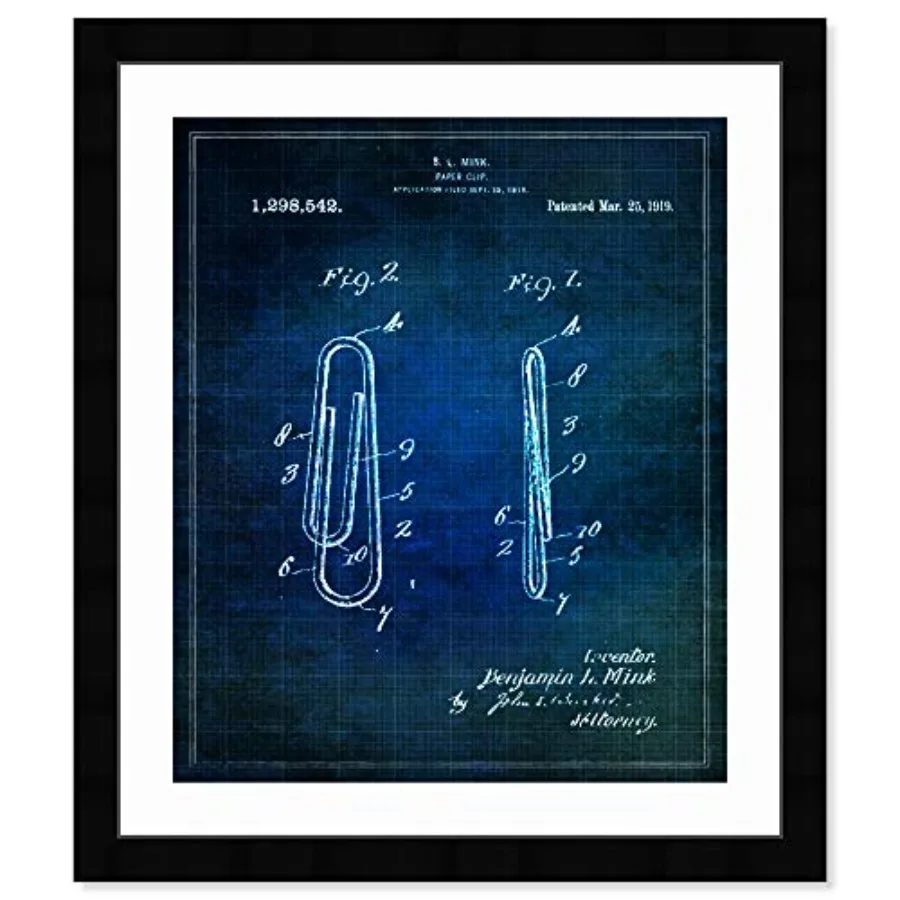 Vintage Office Wall Art Prints 'Paper Clip 1919' Framed Blueprints Home Décor 15" x 18" Blue White
Vintage Office Wall Art Prints 'Paper Clip 1919' Framed Blueprints Home Décor 15" x 18" Blue White