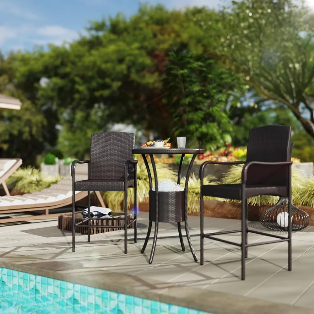 3 Pieces Rattan Wicker Bar Set with Ice Buckets, Patio Furniture with 1 Bar Table and 2 Bar Stools for Poolside,Backyard,Porches
3 Pieces Rattan Wicker Bar Set with Ice Buckets, Patio Furniture with 1 Bar Table and 2 Bar Stools for Poolside,Backyard,Porches