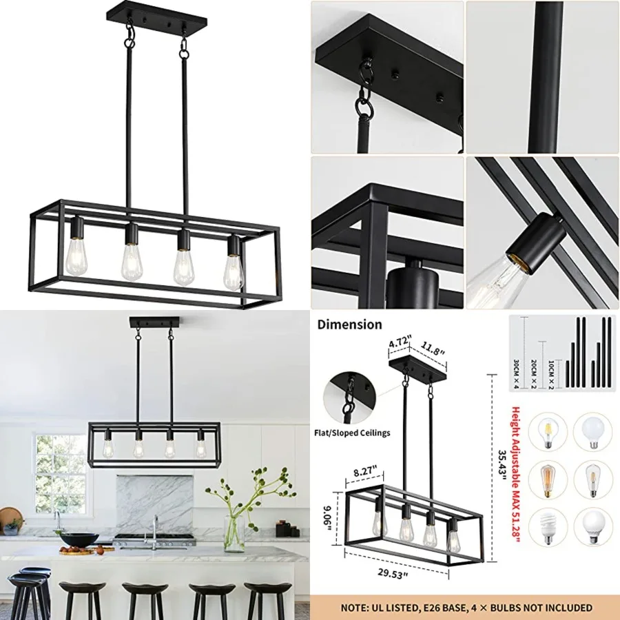 Black Industrial Vintage Chandelier, Modern Linear Rectangular Cage Hanging Light Fixture for Farmhouse Kitchen, Dining Room, B
Black Industrial Vintage Chandelier, Modern Linear Rectangular Cage Hanging Light Fixture for Farmhouse Kitchen, Dining Room, B