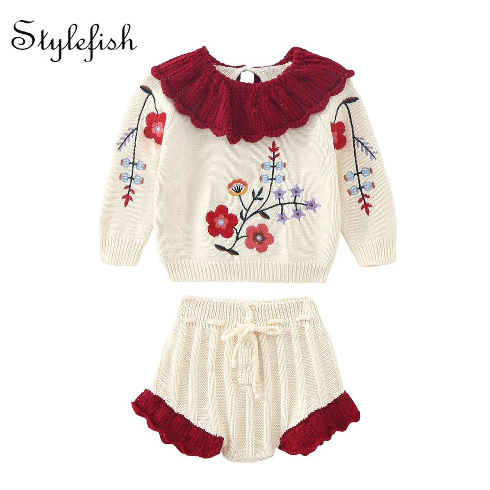 Autumn new baby knitting set fashion embroidered top lace pants baby 2-piece set
Autumn new baby knitting set fashion embroidered top lace pants baby 2-piece set