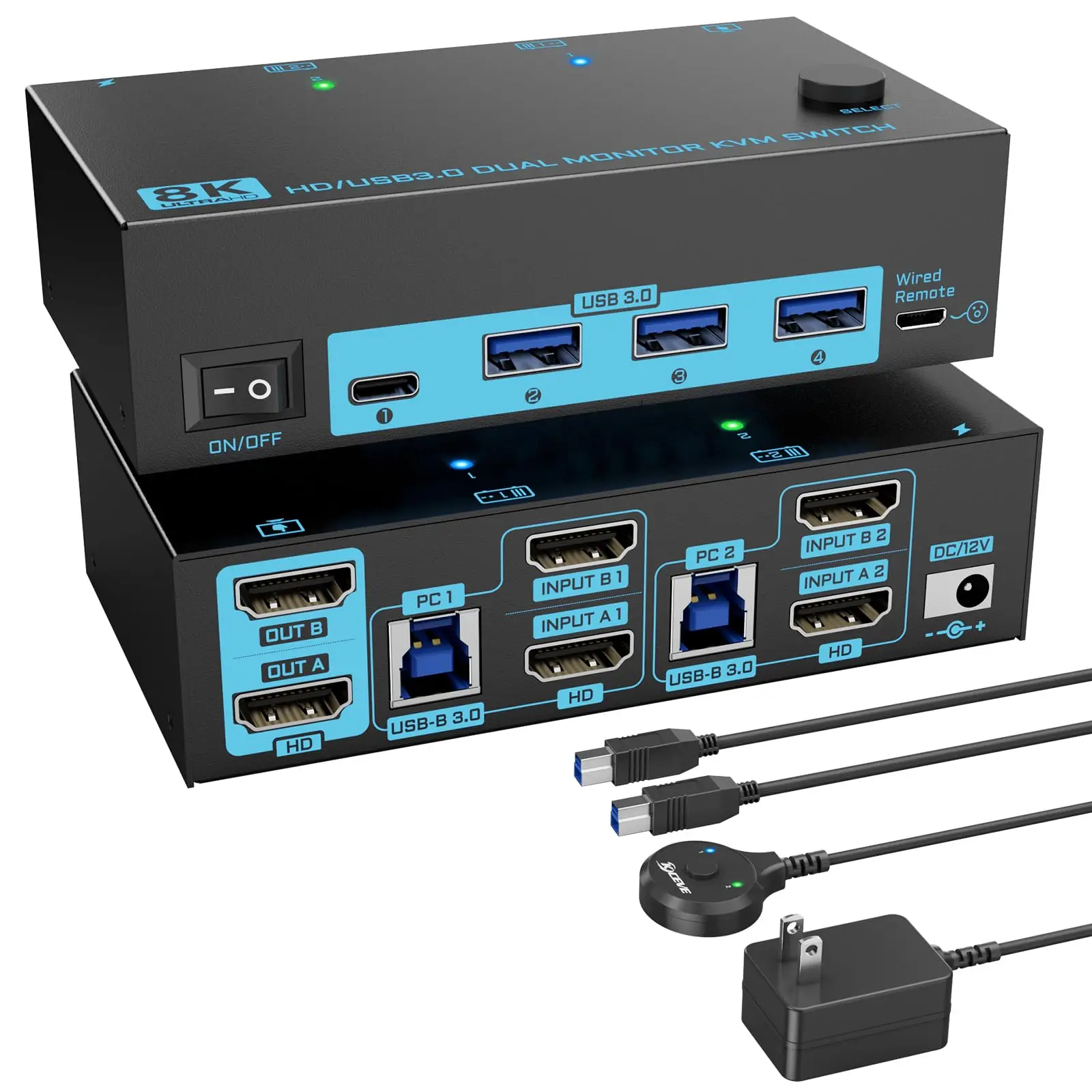 8K HDMI 2.1 Двойной монитор KVM-переключатель 2 монитора 2 компьютера 2 в 2 выхода USB KVM-переключатель Максимальная поддержка 8K при 60 Гц/4K при 144 Гц // 4K при 120 Гц
8K HDMI 2.1 Двойной монитор KVM-переключатель 2 монитора 2 компьютера 2 в 2 выхода USB KVM-переключатель Максимальная поддержка 8K при 60 Гц/4K при 144 Гц // 4K при 120 Гц