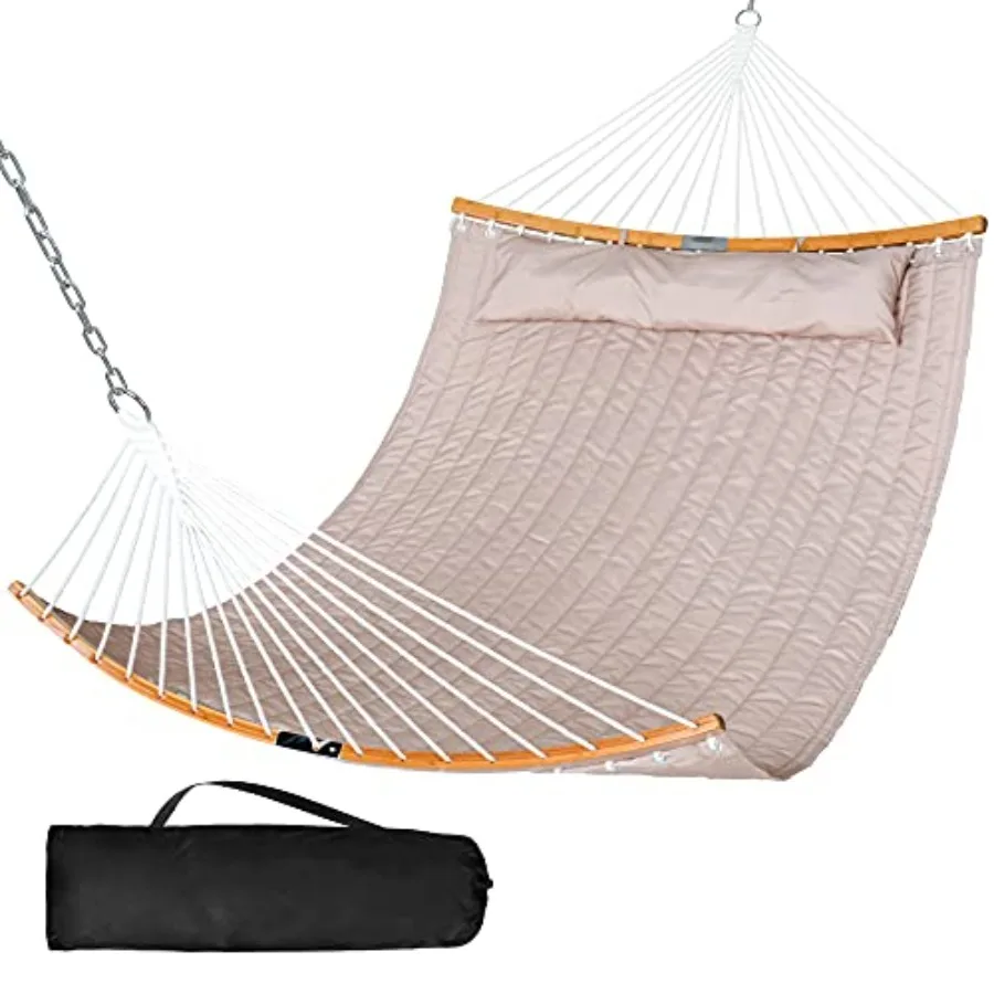 13.8 Feet Hammocks Quilted Fabric Double Hammock with Detachable Curved Bamboo Spreader Bar and Soft Pillow Max 450 lbs Capacit
13.8 Feet Hammocks Quilted Fabric Double Hammock with Detachable Curved Bamboo Spreader Bar and Soft Pillow Max 450 lbs Capacit