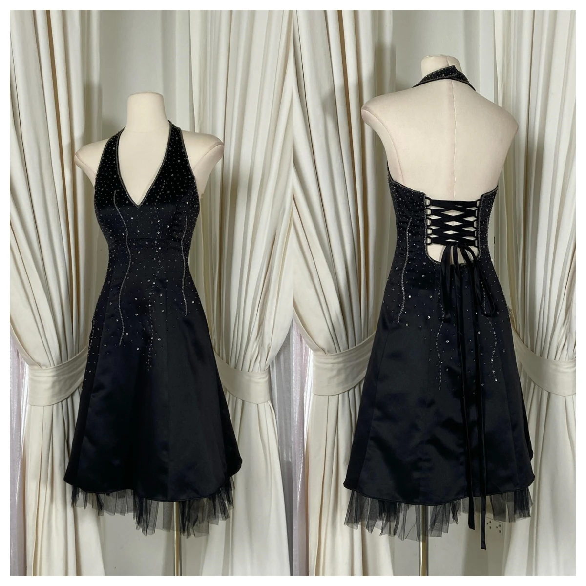 Customized Luxury Black Satin Evening Dress Halter Sleeveless Bespoke Occasion Gowns Party Dress Crystal Lace Up Back Fashion
Customized Luxury Black Satin Evening Dress Halter Sleeveless Bespoke Occasion Gowns Party Dress Crystal Lace Up Back Fashion