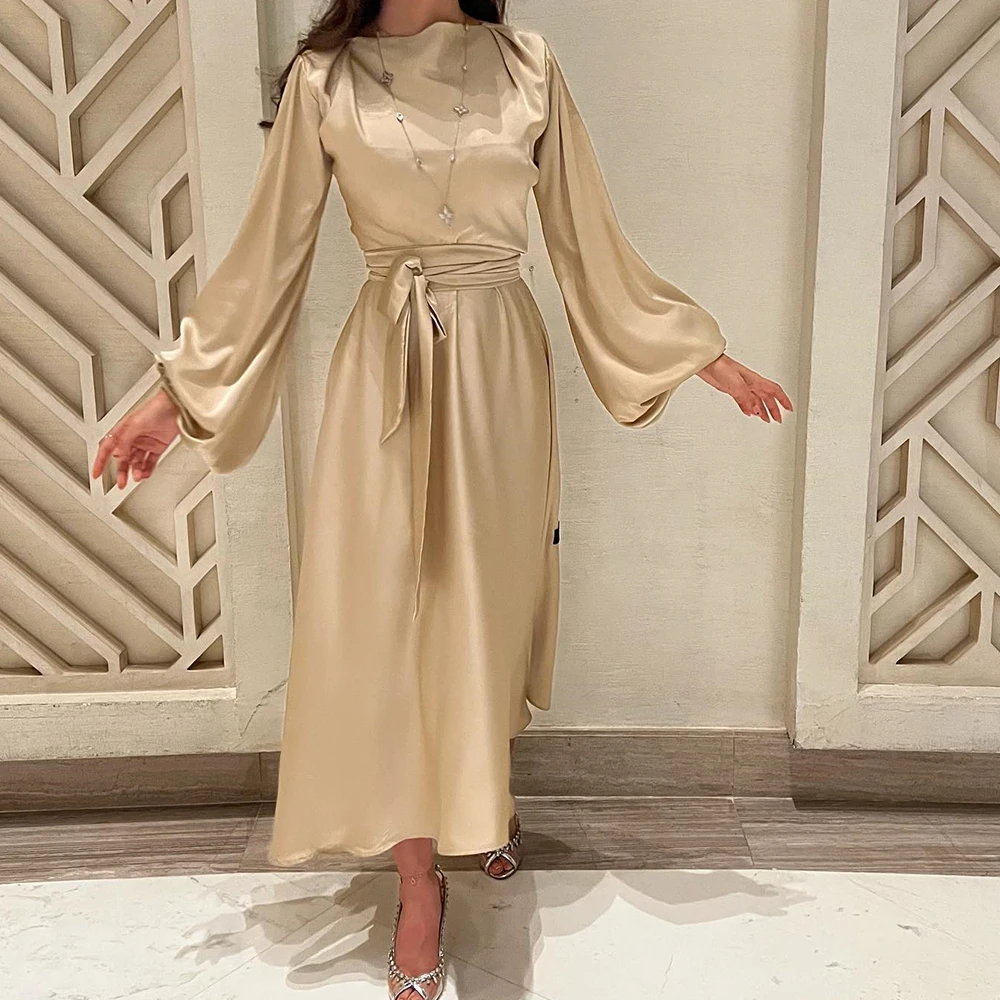 Champagne Satin Elegant Formal Evening Dresses Long Sleeved Belt High Collar Simple Prom bridesmaid Party Gowns for Women 2024
Champagne Satin Elegant Formal Evening Dresses Long Sleeved Belt High Collar Simple Prom bridesmaid Party Gowns for Women 2024