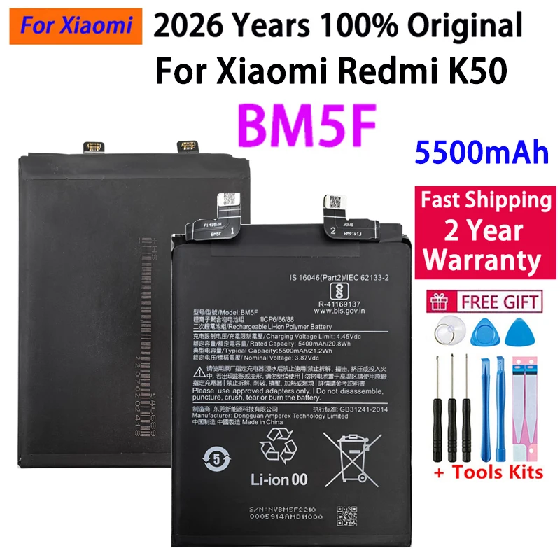 2026 Years 100% Original High Quality BM5F 5500mAh Battery For Xiaomi RedMi K50 Phone Replacement Batteries Fast Shipping
2026 Years 100% Original High Quality BM5F 5500mAh Battery For Xiaomi RedMi K50 Phone Replacement Batteries Fast Shipping
