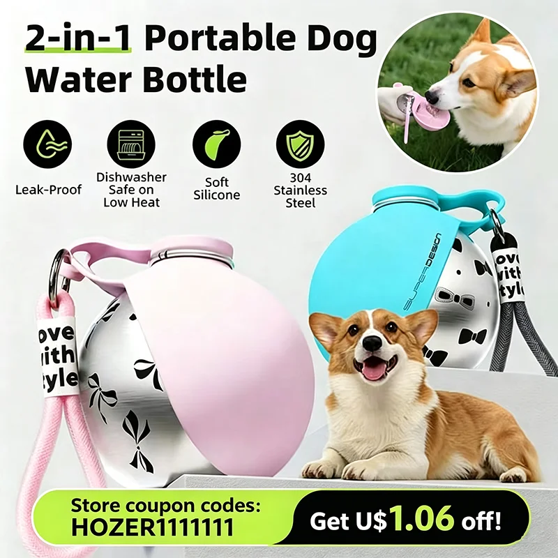 Portable 2-in-1 Dog Water Bottle, Stainless Steel Silicone Leakproof Travel Water Dispenser for Small Dogs Outdoor Use
Portable 2-in-1 Dog Water Bottle, Stainless Steel Silicone Leakproof Travel Water Dispenser for Small Dogs Outdoor Use