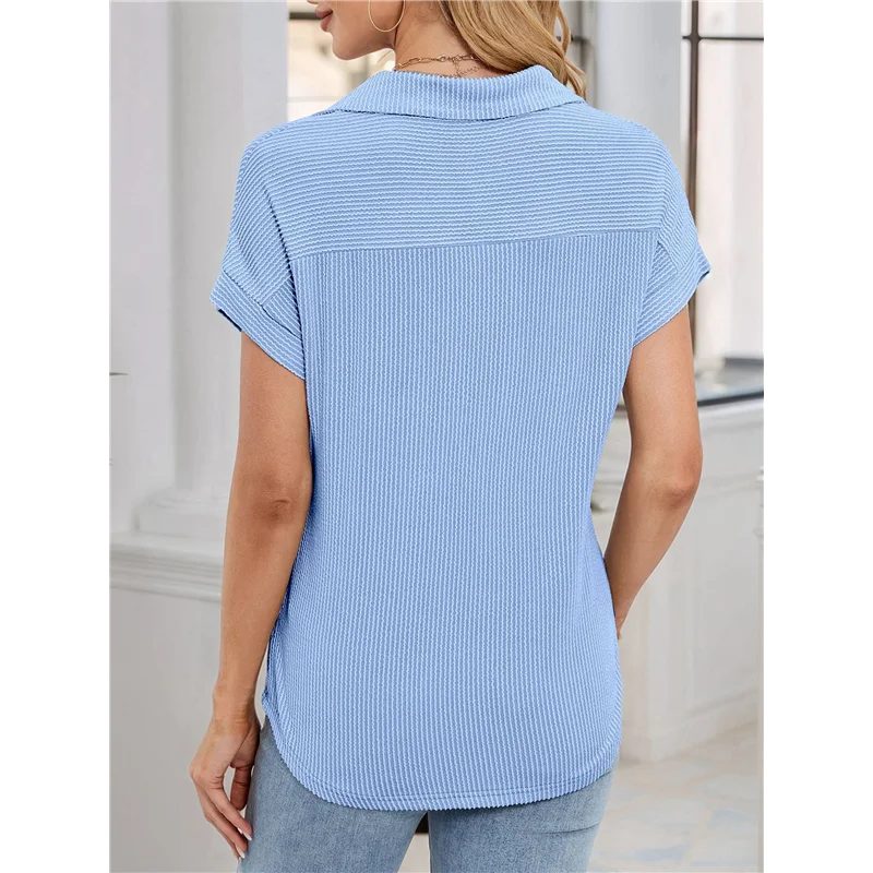 NEW-Women's Casual Button Down Shirts Short Sleeve Lapel V Neck Knitted Tops Beach Vacation Clothes With Pockets
NEW-Women's Casual Button Down Shirts Short Sleeve Lapel V Neck Knitted Tops Beach Vacation Clothes With Pockets