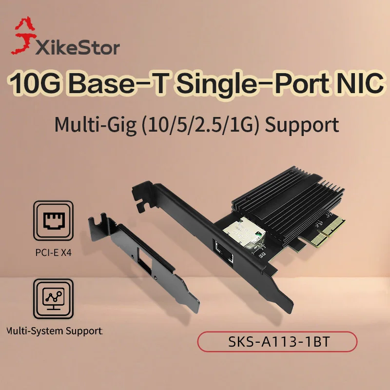 XikeStor 10G PCIEx4/x8/x16 Single RJ45 Port Network Card with Marvell AQC113C main control Support Windows/Linux/VMware
XikeStor 10G PCIEx4/x8/x16 Single RJ45 Port Network Card with Marvell AQC113C main control Support Windows/Linux/VMware