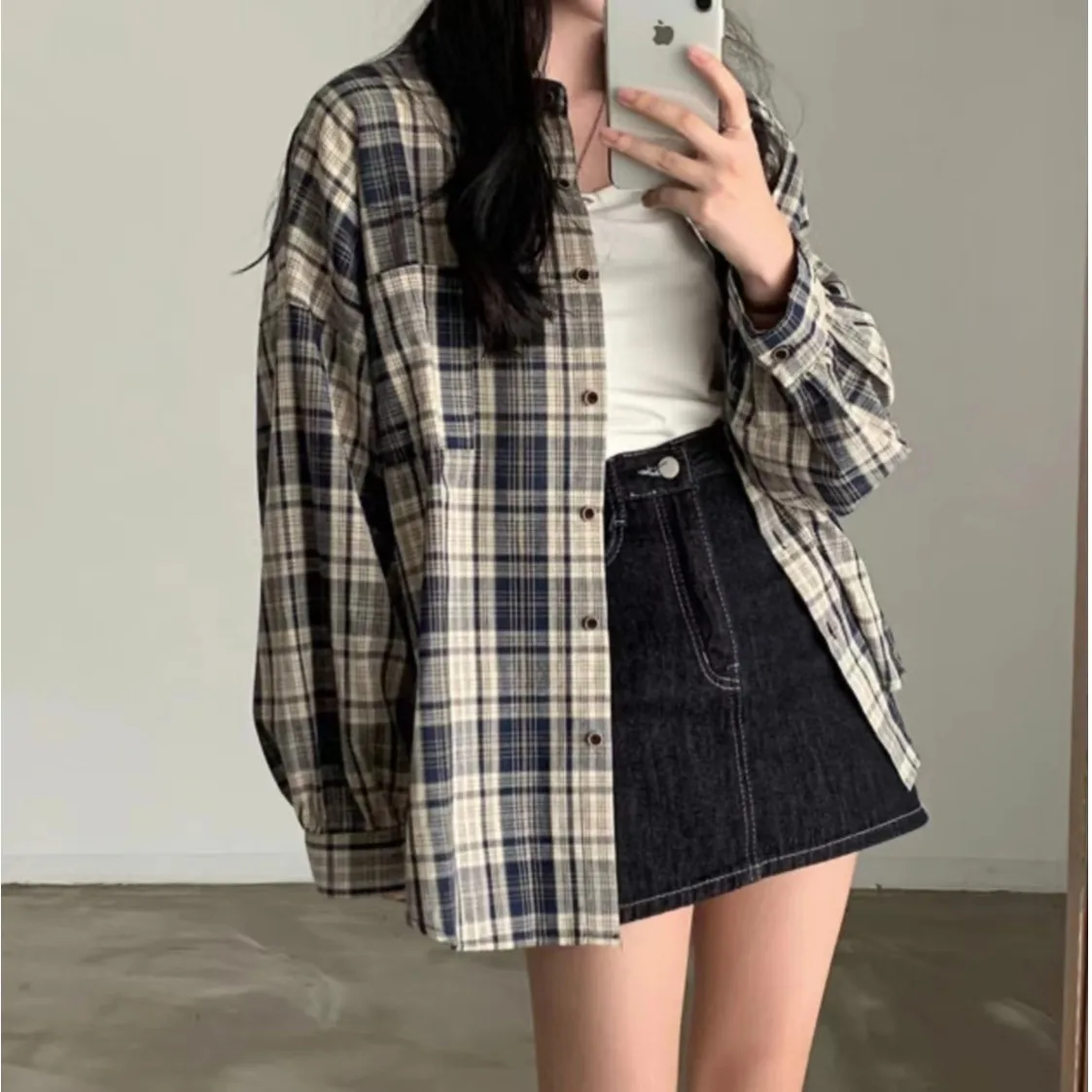 Ele Plaid Long Sve irt Женская верхняя одежда Шикарный винтажный дизайн Agel Hong Kong Sle Свободный крой на пуговицах Casual irt
Ele Plaid Long Sve irt Женская верхняя одежда Шикарный винтажный дизайн Agel Hong Kong Sle Свободный крой на пуговицах Casual irt
