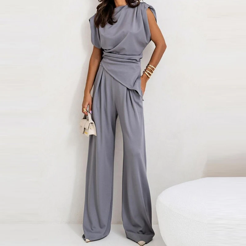 Women Fashion High Street Irregular Outfit Elegant Straight Commuting Set Simple Solid Color O Neck Sleeveless Top + Pants Suit
Women Fashion High Street Irregular Outfit Elegant Straight Commuting Set Simple Solid Color O Neck Sleeveless Top + Pants Suit
