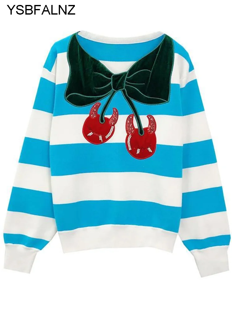 2023 Autumn Winter Products Striped Nail Diamond Embroidery Cherry Long Sleeve Loose Pullover Sweater Women Korean Fashion Style
2023 Autumn Winter Products Striped Nail Diamond Embroidery Cherry Long Sleeve Loose Pullover Sweater Women Korean Fashion Style