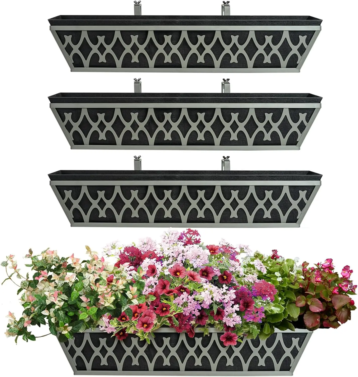 4 Pack 24 Inch Window Boxes Planters with Adjustable Brackets & Non-Woven Fabric Grow Bags for Outdoor Deck Railing Balcony
4 Pack 24 Inch Window Boxes Planters with Adjustable Brackets & Non-Woven Fabric Grow Bags for Outdoor Deck Railing Balcony
