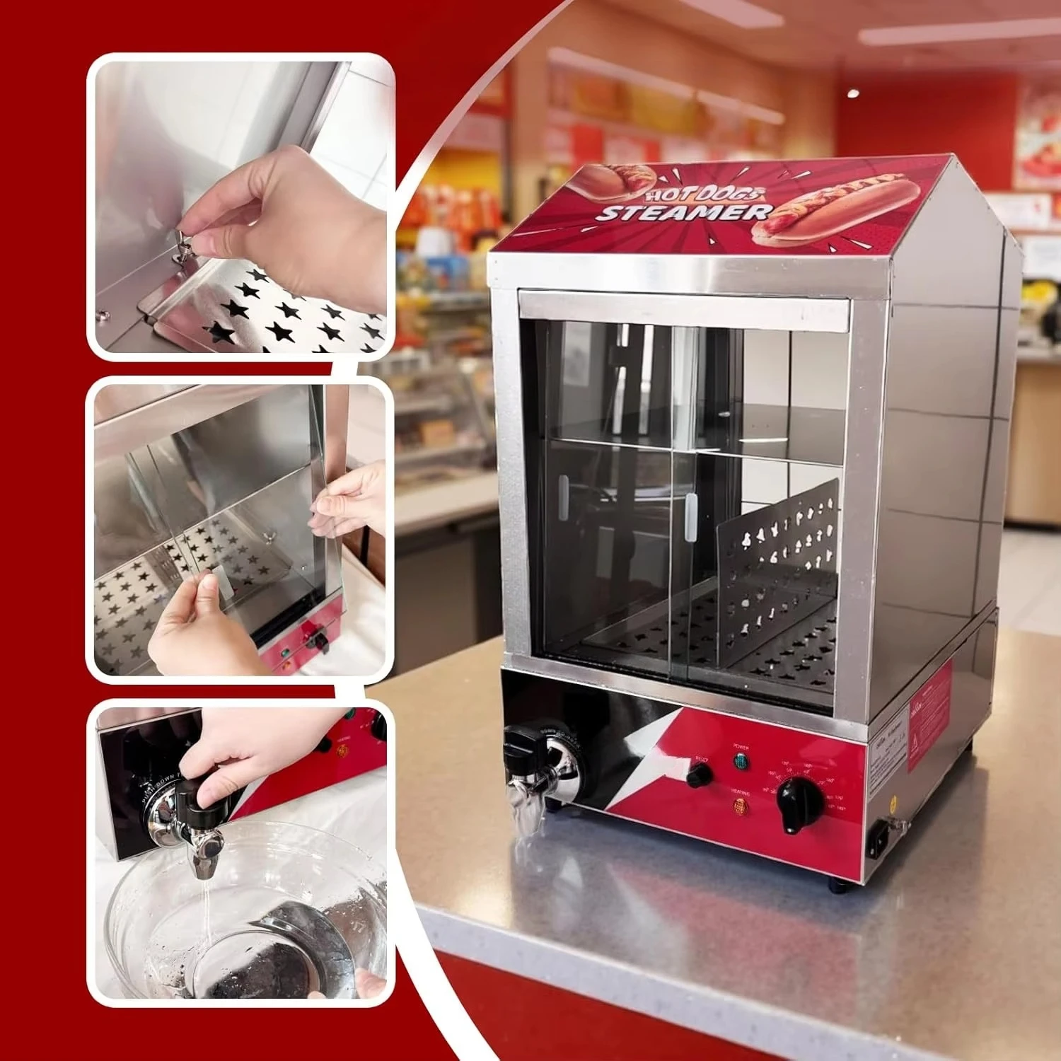 For Hot Dog Steam Cooker 42L 2-Story Hot Dog Hat Steam Cooker, 175 Hot Dogs and 50 Buns Capacity m
For Hot Dog Steam Cooker 42L 2-Story Hot Dog Hat Steam Cooker, 175 Hot Dogs and 50 Buns Capacity m