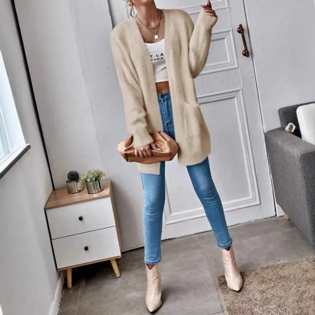 Women's Imitation Mink Velvet Knitted Cardigan V-Neck Long-Sleeved Sweater Jacket European American Style Autumn Winter Lazy Fit
Women's Imitation Mink Velvet Knitted Cardigan V-Neck Long-Sleeved Sweater Jacket European American Style Autumn Winter Lazy Fit
