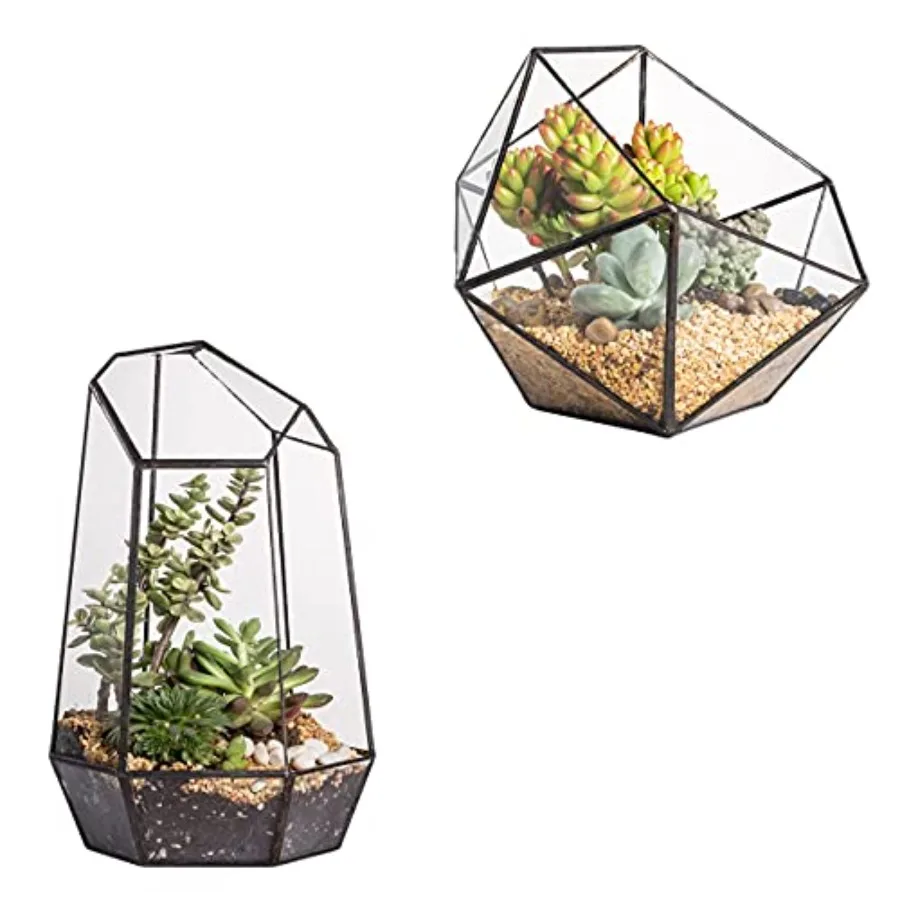 Geometric Glass Terrarium Set of 2 for Indoor Tabletop Balcony Decor, Black Metal Frame, Clear Glass, Modern DIY Display Contai
Geometric Glass Terrarium Set of 2 for Indoor Tabletop Balcony Decor, Black Metal Frame, Clear Glass, Modern DIY Display Contai