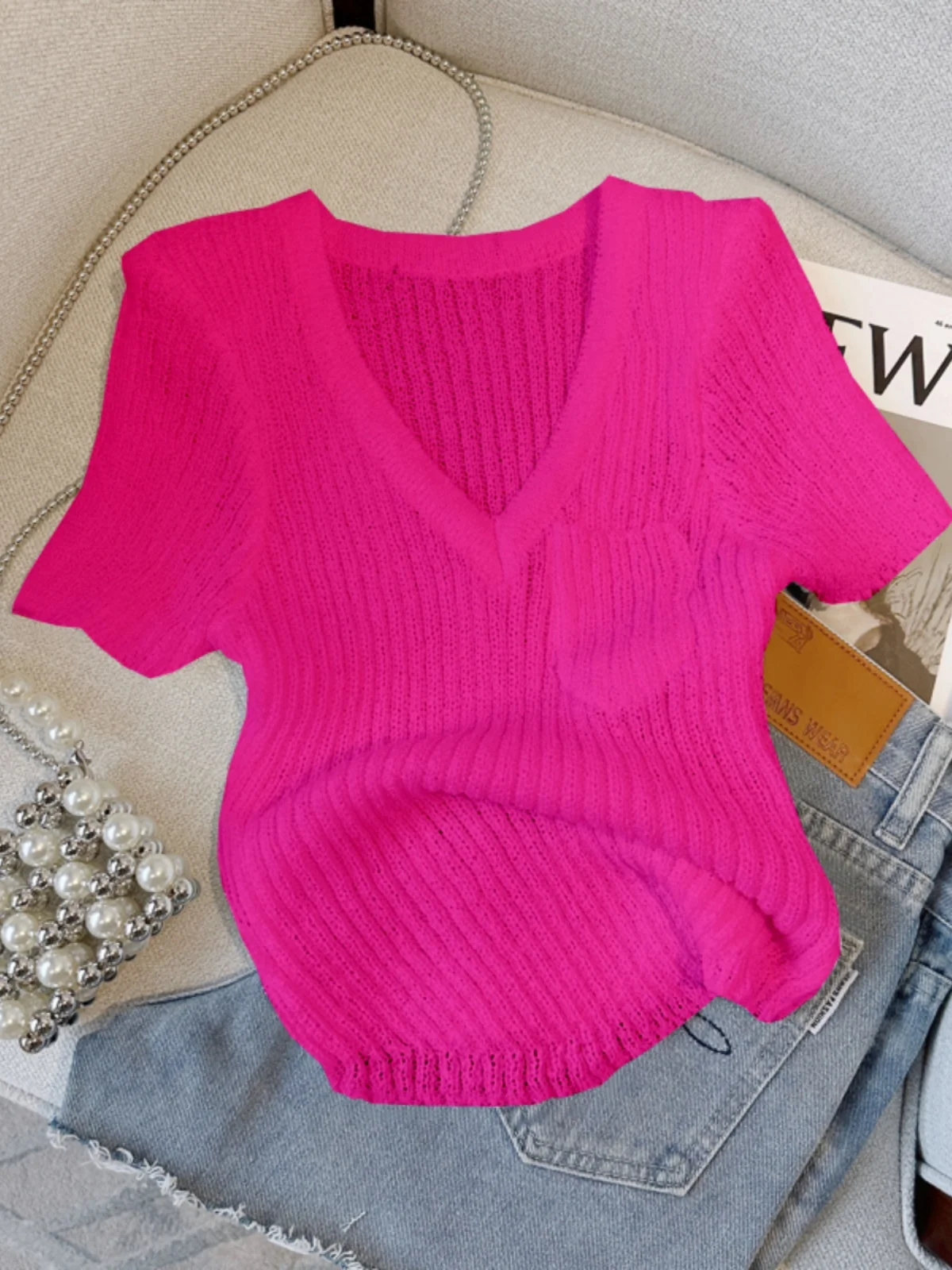 Sexy V-Ne Knitted Top Women's Slim Fit ort Sve T-irt Summer Design Asymmetrical Hollow out Korean Sle Commute Pure...
Sexy V-Ne Knitted Top Women's Slim Fit ort Sve T-irt Summer Design Asymmetrical Hollow out Korean Sle Commute Pure...