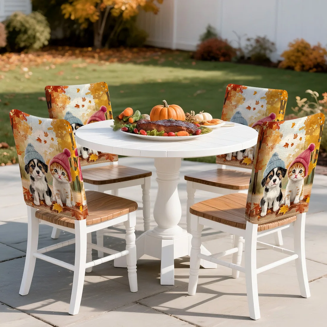Thanksgiving Cat Dog Pattern Chair Cover Slipcovers Set of 4 100% Polyester Dining Room Office Banquet Chair Protective Cover
Thanksgiving Cat Dog Pattern Chair Cover Slipcovers Set of 4 100% Polyester Dining Room Office Banquet Chair Protective Cover