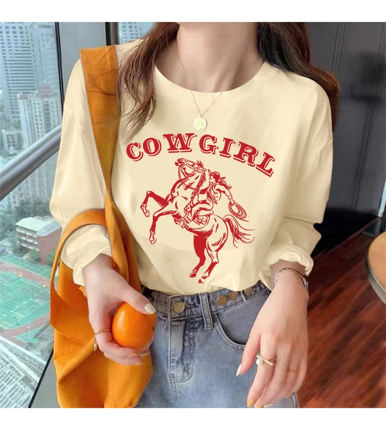 Cowgirl Horse Red Letter Long Sleeve Autumn Tees Women T-shirts Summer Fashion Top Short sleeve Leisure Female Tshirt
Cowgirl Horse Red Letter Long Sleeve Autumn Tees Women T-shirts Summer Fashion Top Short sleeve Leisure Female Tshirt