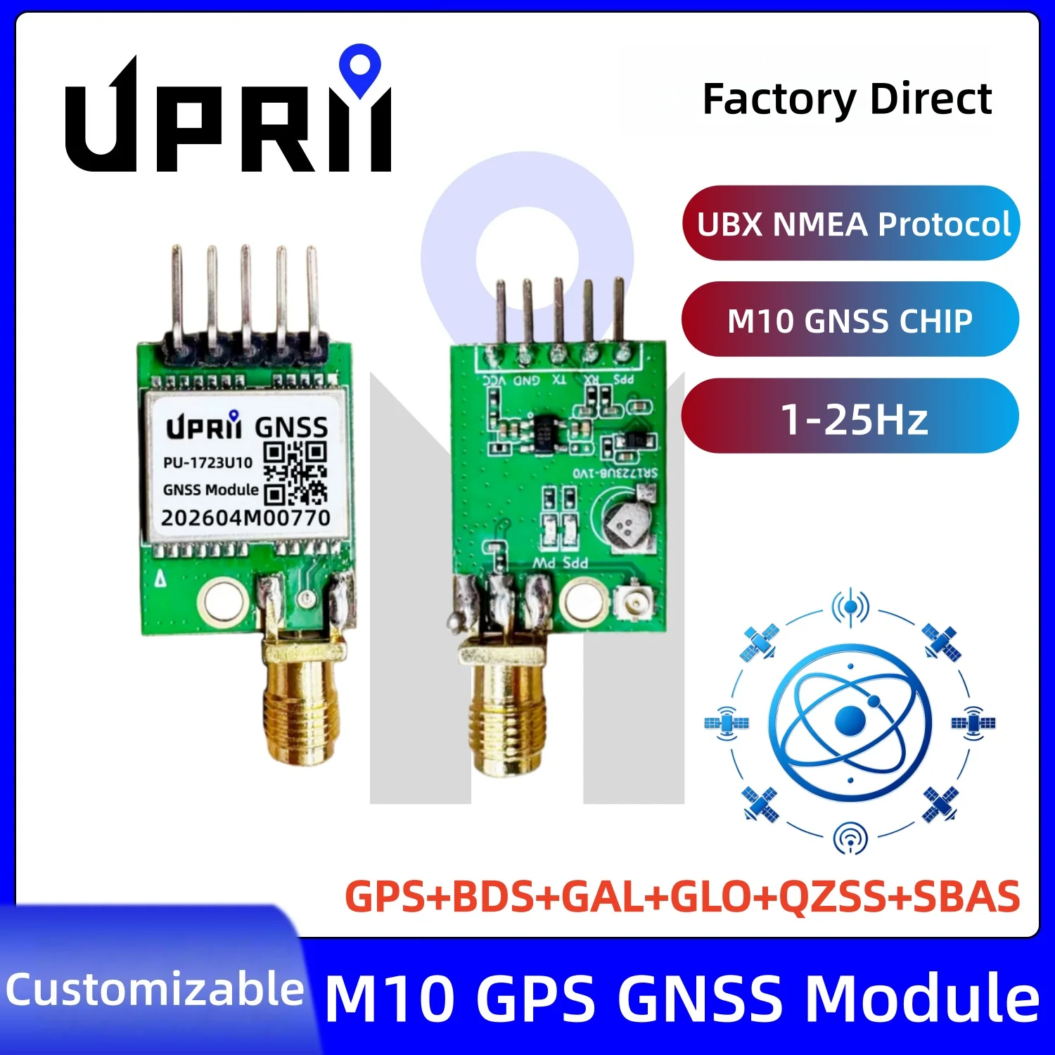 PU-1723 UBX-M10050-KB GPS GNSS Module with Active Antenna, GPS Galileo GLONASS BeiDou QZSS SBAS Receiver, UBX NMEA Protocol
PU-1723 UBX-M10050-KB GPS GNSS Module with Active Antenna, GPS Galileo GLONASS BeiDou QZSS SBAS Receiver, UBX NMEA Protocol